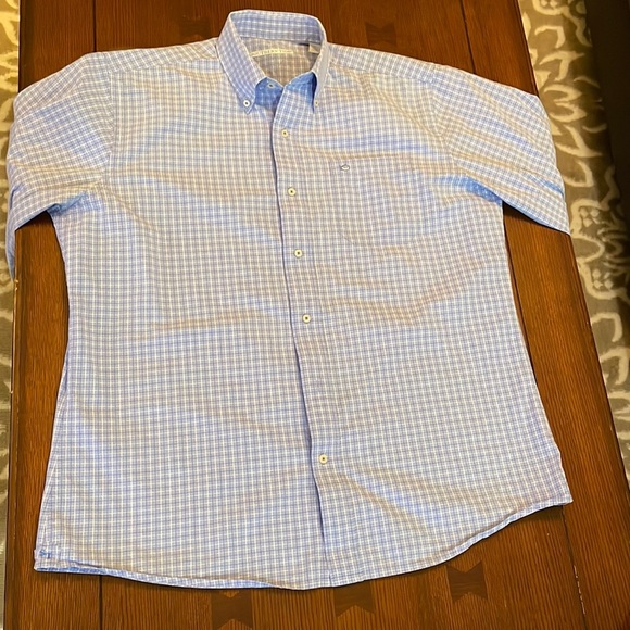 Southern Tide Button Down. Large. Mountainside windowpane. Blue. Cotton - Picture 2 of 11